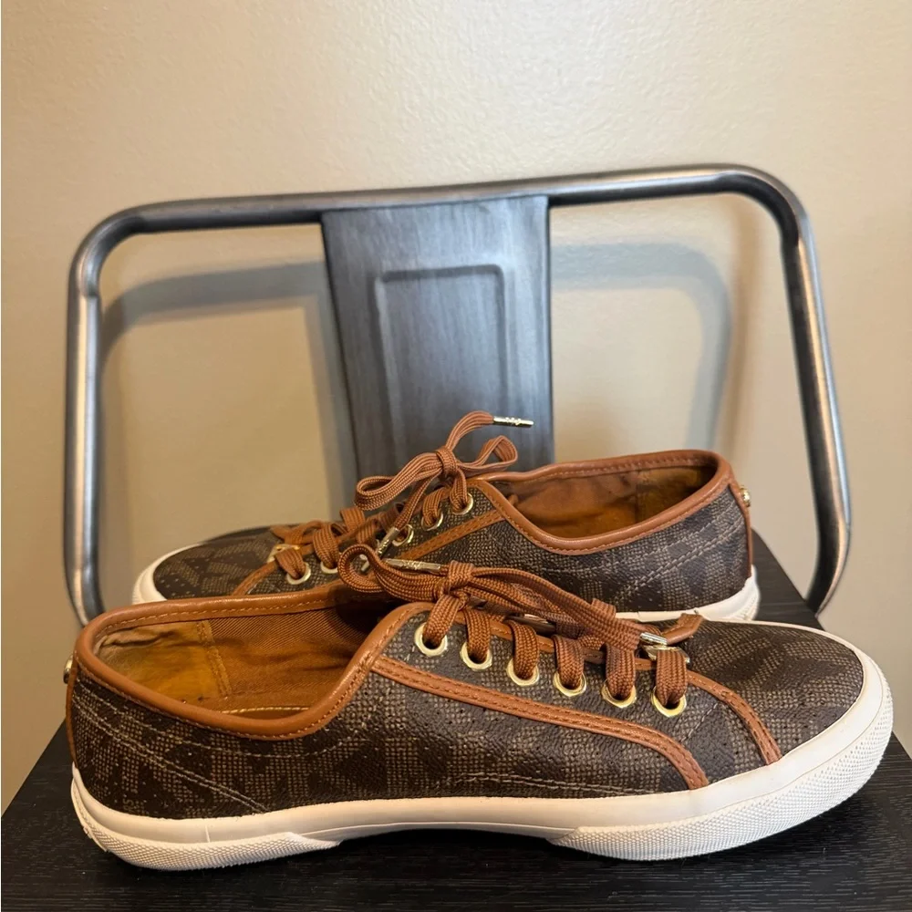 Michael Kors Boerum MK Logo Sneakers Brown Monogram Lace Up Shoes 6.5